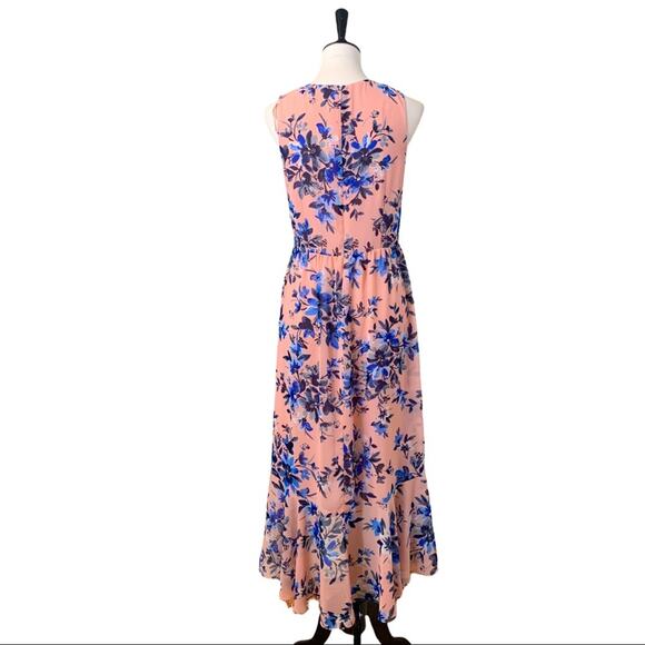 Eliza J Pink Blue Floral Hi Low Flowy Wrap Maxi Dress Sleeveless Women's Size 10 - Picture 4 of 10